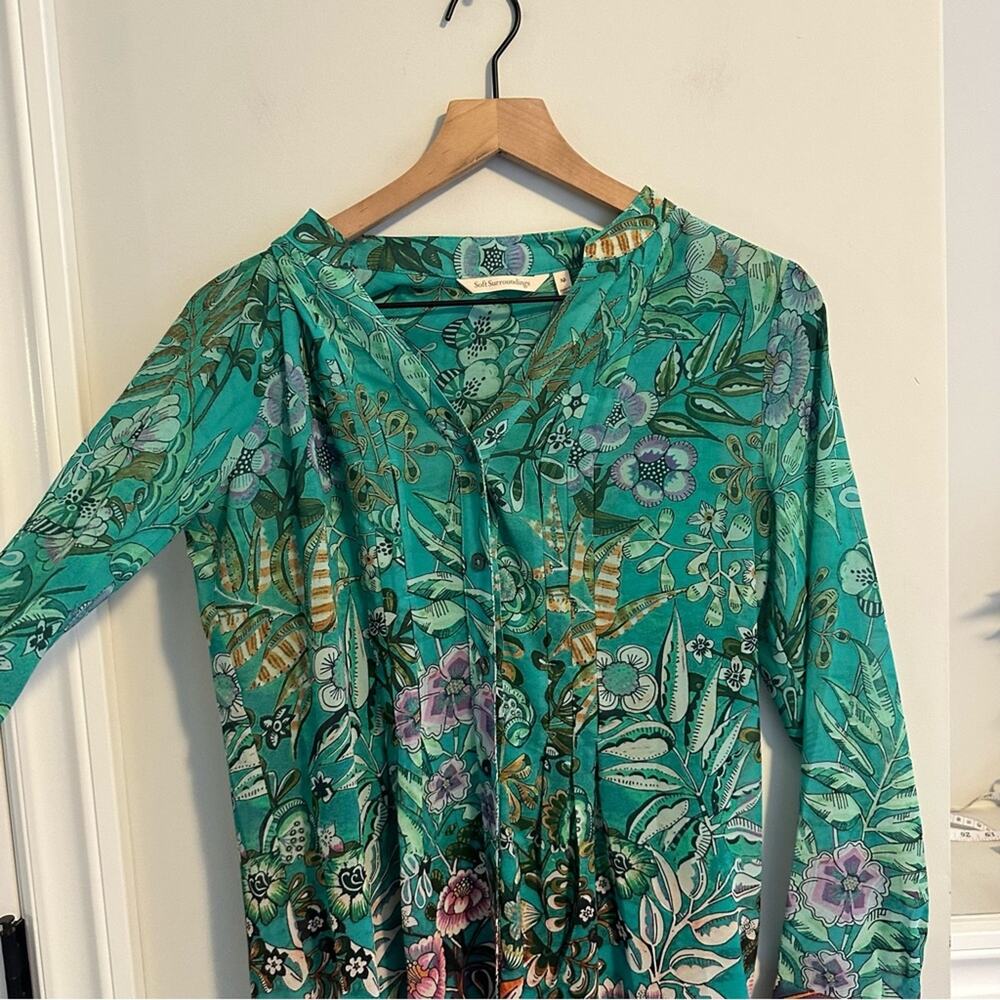 Soft Surroundings Green Floral Botanical Top Blouse XS - Picture 7 of 11